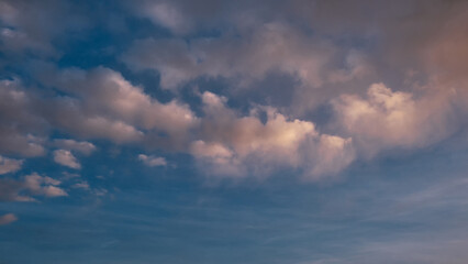 Beautiful morning sky with clouds. Panoramic format.