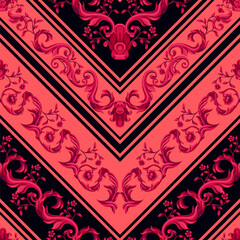 Seamless pattern with red baroque elements. Vector.
