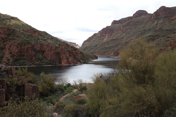 Upper Apache Lake, not far beneath Roosevelt Lake, Arizona. Reservoirs along the Salt River, outside of Phoenix. 