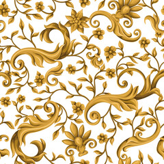Seamless pattern with gold baroque elements. Vector. - obrazy, fototapety, plakaty