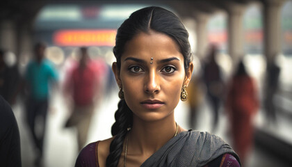 portrait of an indian woman in an urban setting. ai generated