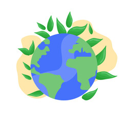 Planet earth in cartoon style. Flat vector illustration for postcard design