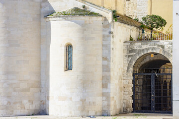 Close-up detail of entrance of Church of Saint Vallisa, Bari, Italy
