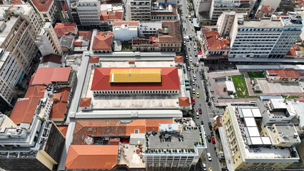 Aerial drone top down photo of Athens centre dense cityscape, Attica, Greece