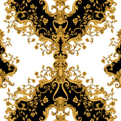 Seamless pattern with gold baroque elements. Vector.