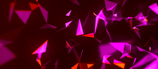 Colored polygonal space. Connection dots and lines structure. Digital background. Triangular futuristic business wallpaper. Data technology and scientific illustration. 3d rendering. Widescreen