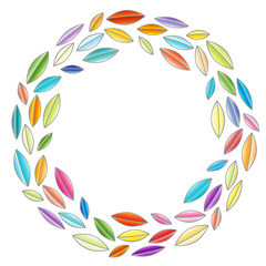 Fototapeta na wymiar An illustration with an abstract composition of multicolored leaves isolated on a white background