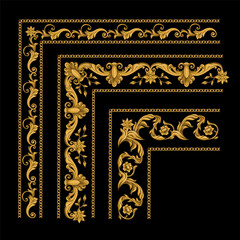 Border with gold baroque elements. Vector
