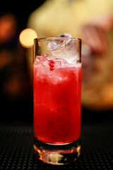 Fres red strawberry alcohol cocktail drink ready in a bar 