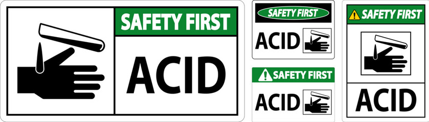 Safety First Acid Sign On White Background