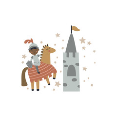 vector boho illustration with knight and castle - 580412816