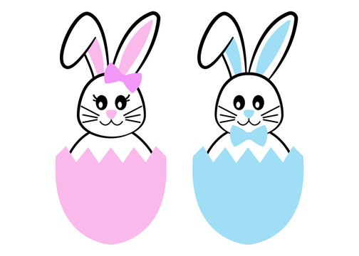Naklejka vector cute easter bunny boy and girl. children's illustration. simple flat color design. isolated