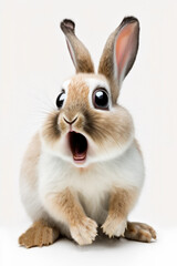 Frightened rabbit with wide open eyes and mouth. Angsthase. Generative AI