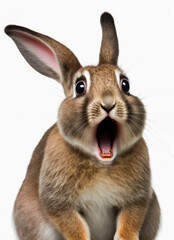 Obraz premium Frightened rabbit with wide open eyes and mouth. Angsthase. Generative AI