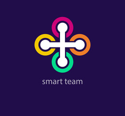 Obraz premium Unique smart link team logo. Trend color transitions. Social innovation idea logo template. vector