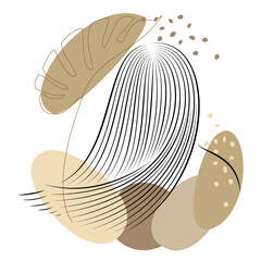 Straight beautiful hair of a girl and leaves of a plant. The lady is beautiful and stylish. Lamination and keratin hair straightening. Vector illustration.