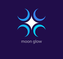 Unique star glow pattern logo. Trend color transitions. Half moon and star logo template. vector