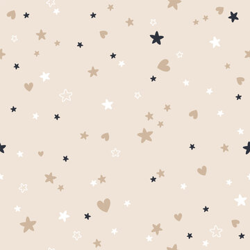 vector seamless boho pattern with stars and hearts