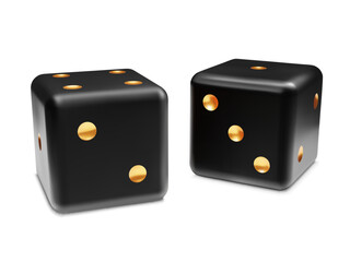 Two black dice isolated on white background. EPS10 vector