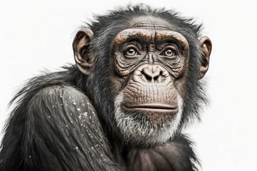 Portrait of chimpanzee on white background. Generative AI