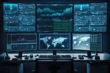 Network operations center Network monitoring Management Information. Generative Ai. - obrazy, fototapety, plakaty
