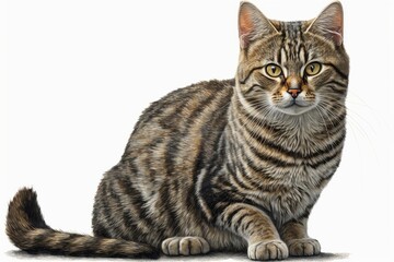 Realistic drawing of a cat (Felis silvestris catus) for a pet encyclopedia. Image on white background. Generative AI - obrazy, fototapety, plakaty