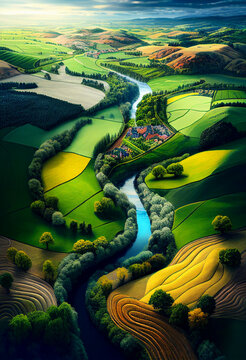 Imagem aérea paisagem rural IA Generativa