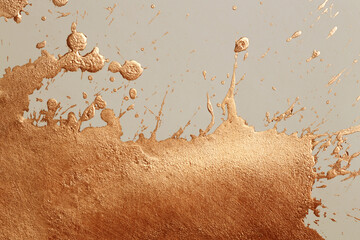 Gold Glitter spray blot dropson beige. Abstract glow shine background.