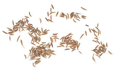 Top view of cumin seeds or caraway isolated on a white background