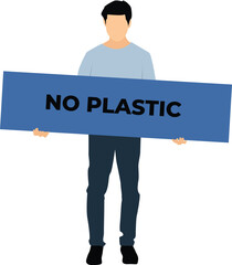 Flat vector illustration design man holding no plastic banner