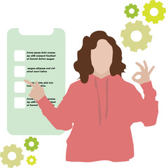 Flat vector illustration design woman working with code creates sites template testing