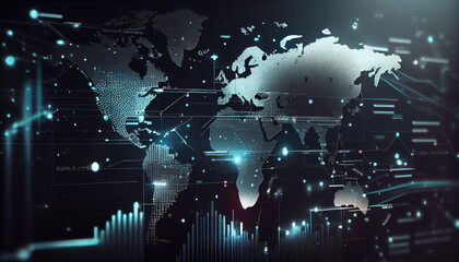 Business growth chart. Economic global map of the world. Generative AI