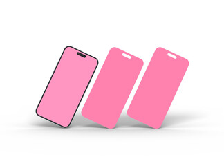 Render of smartphone and some separated screens floating on transparent background. ui ux app concept. 