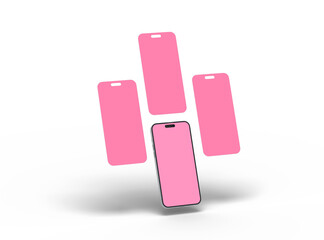 Render of smartphone and some separated screens floating on transparent background. ui ux app concept. 