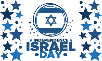 Israel Independence Day. National holiday, celebrated annual. Israel flag. Star of David, jewish symbol. Patriotic sign and elements. Poster, card, banner and background. Vector illustration