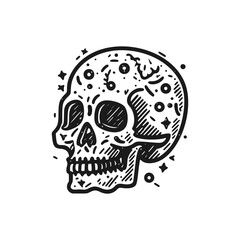 Skull doodle. Hand drawn vintage engraving style woodcut vector illustration.