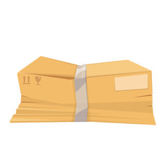 Damaged broken wrinkled box vector illustration. Cartoon isolated crumpled cardboard package with adhesive tape and crush damage, bad packaging for delivery box and transportation problems of products