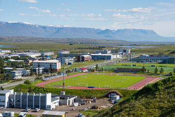 Fototapeta na wymiar View over town of Saudarkrokur in North Iceland