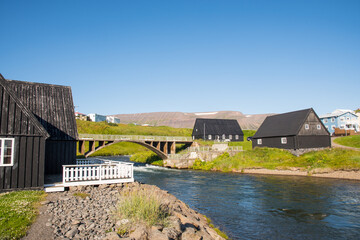 Fototapeta na wymiar Village of Hofsos in North Iceland on a summer day