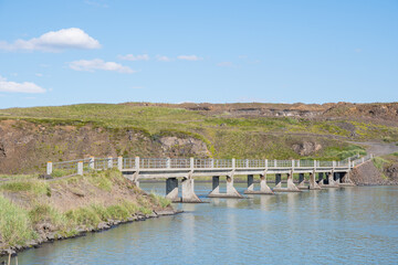 Fototapeta na wymiar Old bridge across river Heradsvotn in Skagafjordur in Iceland