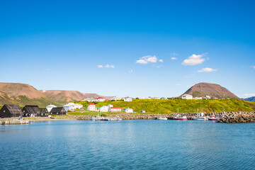 Village of Hofsos in North Iceland on a summer day