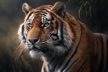 Fototapeta premium Portrait of male tiger, zoo. Generative AI