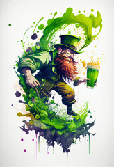 Leprechaun in green hat. St. Patrick's Day concept. AI generated illustration