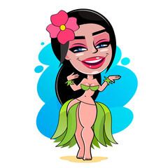 Hawaiian hula dancer young pretty woman. illustration