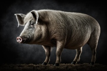 Portrait of a big domestic pig as seen from the side. Generative AI