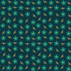 A set of seamless backgrounds with flowers and bees, spring. 1000x1000, vector graphics