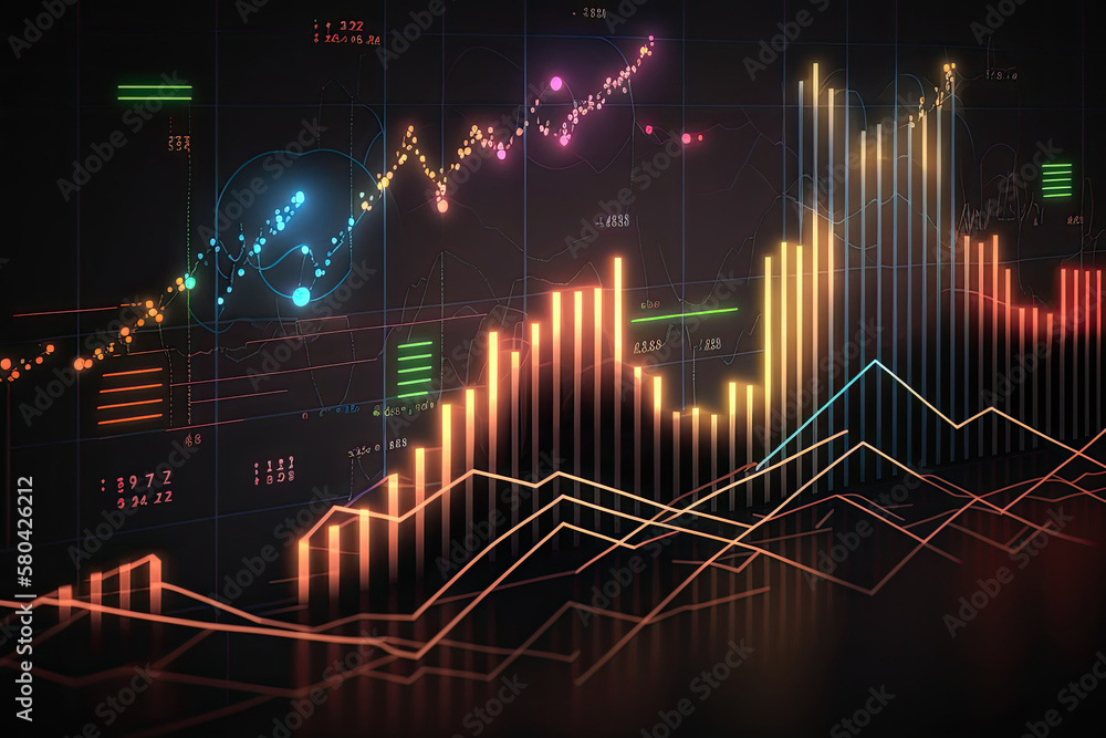 Aufkleber financial digital graphs, glowing lines and diagram on digital screen. data analytics for business s