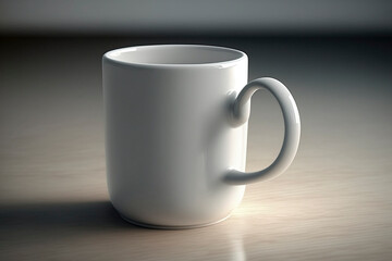 White mug on the desktop.