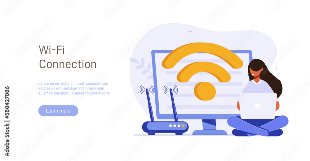Poster concept of mobile network, wireless internet connection technology. wifi illustration. people use de