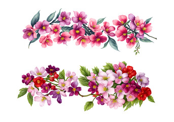 spring flowers border, background with flowers, flowers isolated, abstract beautiful spring flowers. Created with Generative AI 